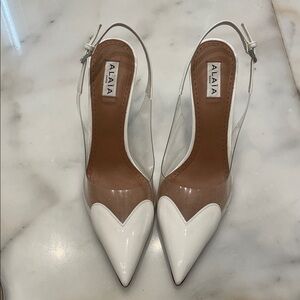 Alaia White heart Pointed Slingback Pumps